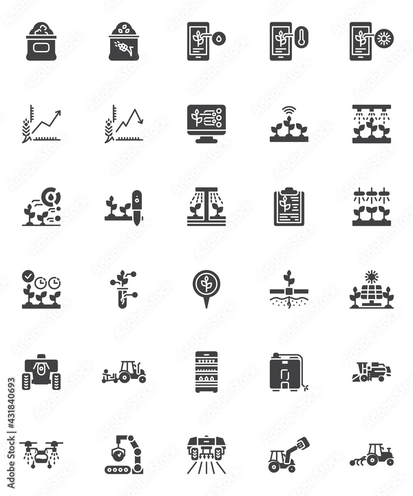 Smart agriculture vector icons set Smart agriculture vector icons set