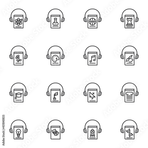 Audiobook line icons set
