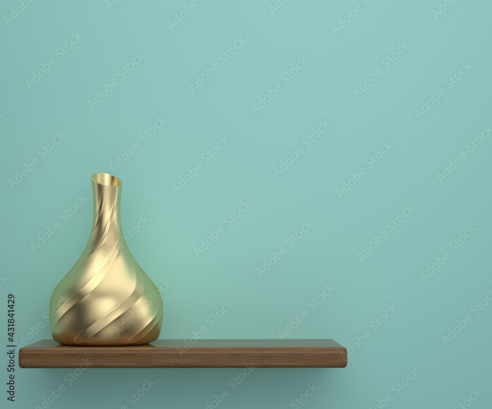 Gold vase on Blue wall 3D rendering. 3D illustration. Gold vase on Blue wall 3D rendering. 3D illustration.