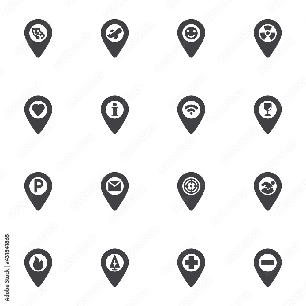 GPS navigation pin vector icons set GPS navigation pin vector icons set