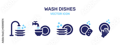 Wash dishes icon. Cleanliness concept photo