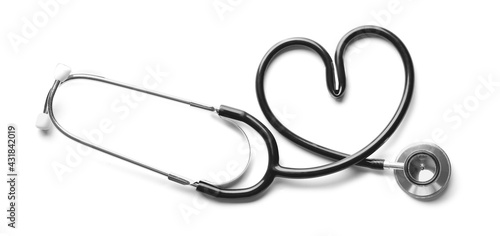 Modern stethoscope on white...