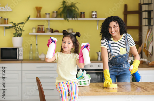 Mother and daughter cleanin...