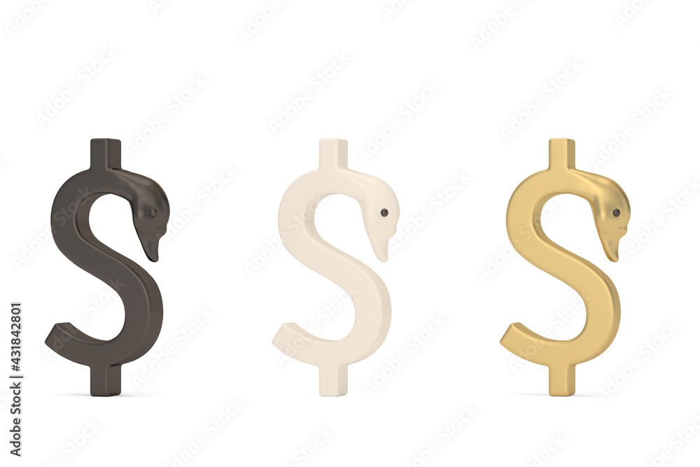 Swan Dollar sign isolated on white background. 3D illustration. Swan Dollar sign isolated on white background. 3D illustration.