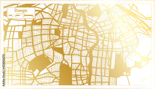 Daegu South Korea City Map in Retro Style in Golden Color. Outline Map.
