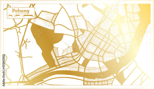 Pohang South Korea City Map in Retro Style in Golden Color. Outline Map.