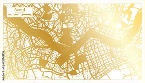 Seoul South Korea City Map in Retro Style in Golden Color. Outline Map.