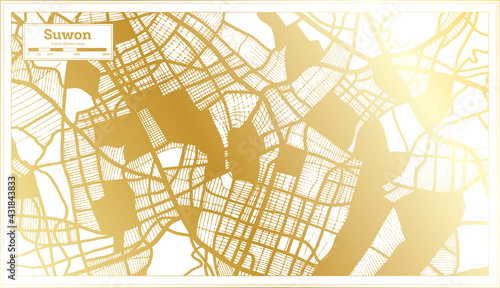 Suwon South Korea City Map in Retro Style in Golden Color. Outline Map.