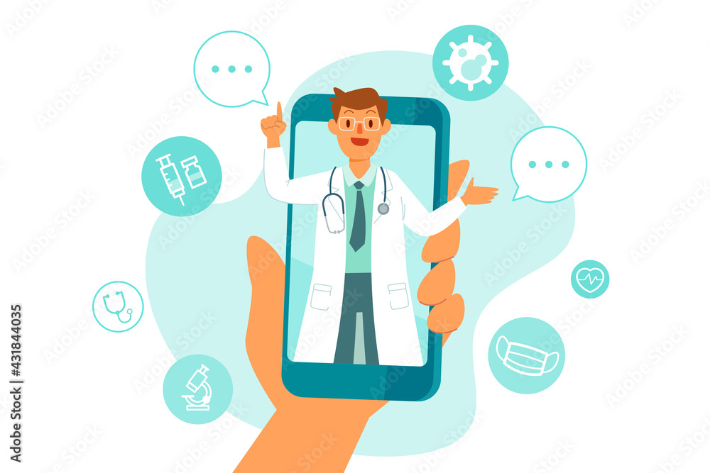 doctor on smart phone screen giving online consultation doctor on smart phone screen giving online consultation