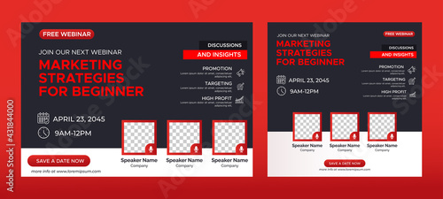 Annual Business Conference live webinar banner invitation and social media post template. Business webinar invitation design. Vector EPS 10