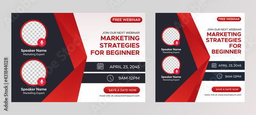 Marketing Strategies live webinar banner invitation and social media post template. Business webinar invitation design. Vector EPS 10