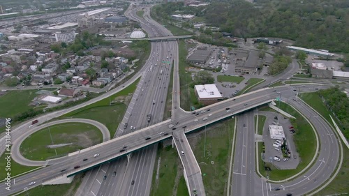 I75 Cincinnati Highway Traffic, Aerial 4k