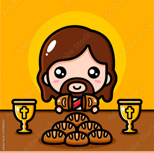 cute cartoon jesus vector design breaking bread