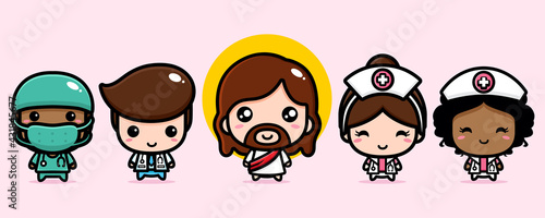cute jesus cartoon vector design together with doctors and nurses