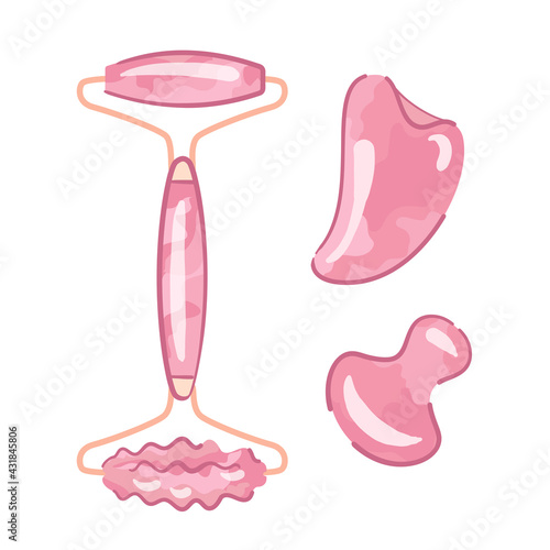 Gua Sha massage roller, scraper, eye massager - isolated vectors set