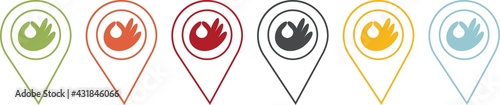 Coloured pin shaped icons of hand signs to say OK
