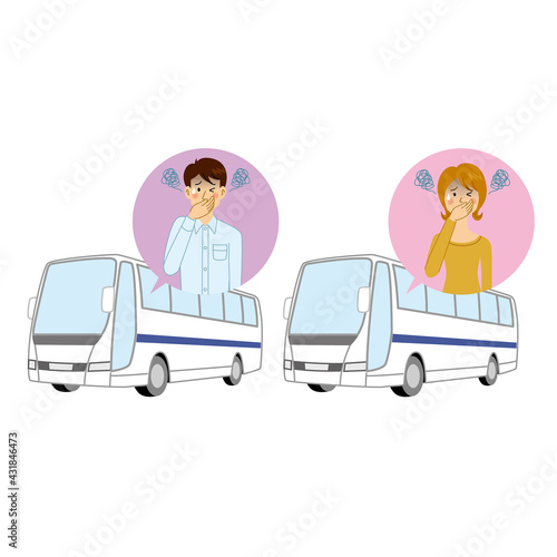 バス酔いする男女