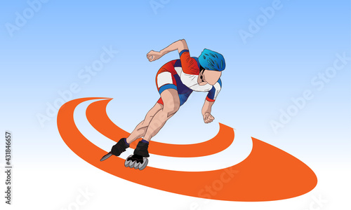 An athlete on roller skates and a helmet. Silhouette, abstract background