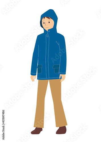 レインコートを着た男性