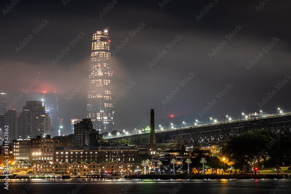 Fototapeta premium smoke haze and fog before dawn on Sydney Harbour