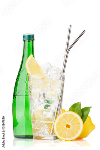 Fresh lemonade bottle and glass