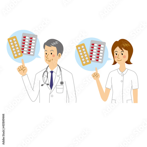 薬を説明する医者と看護師