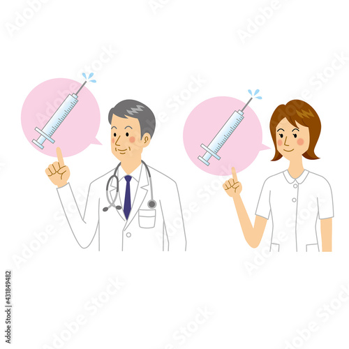 注射を説明する医者と看護師
