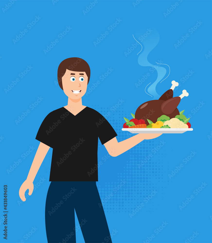 Food creative concept, restaurant cloche in hand, app service, enjoy your meal. Mobile service, delivery service Food creative concept, restaurant cloche in hand, app service, enjoy your meal. Mobile service, delivery service