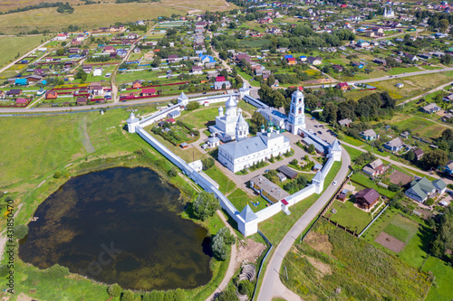Aerial view of Nikitsky monastery and heart shape lake. Pereslavl-Zalessky, Yaroslavl Oblast, Russia.