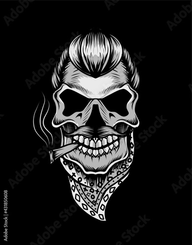 illustration vector gangster skull head on black background