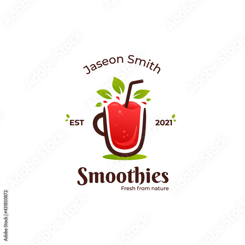 Fresh fruit smoothies logo, red smoothie juice bar liquid logo