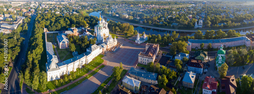 Panoramic aerial view of Vologda town and Kremlin on sunny summer day. Russia.