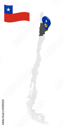 Location of  Antofagasta Region on map Chile. 3d location sign similar to the flag of Antofagasta. Quality map  with  provinces of  Chile for your design. EPS10