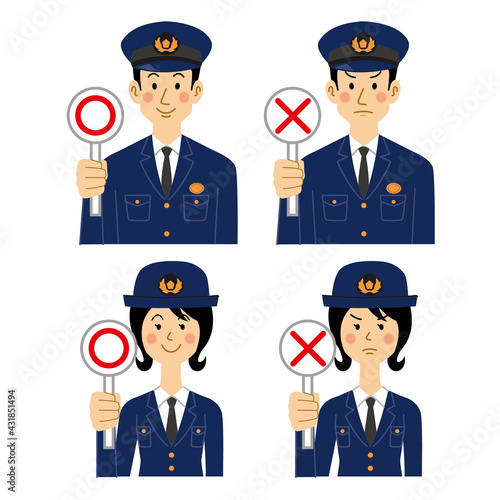 ○×の札を上げる警察官