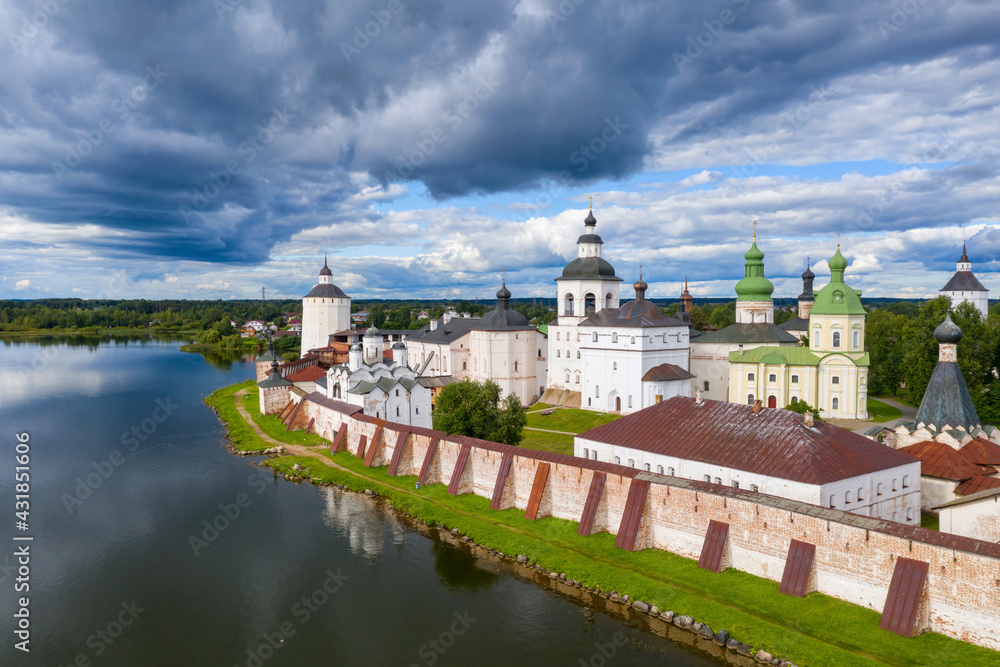 Aerial view of Kirillo-Belozersky Monastery on sunny summer day. Kirillov, Vologda Oblast, Russia. Aerial view of Kirillo-Belozersky Monastery on sunny summer day. Kirillov, Vologda Oblast, Russia.