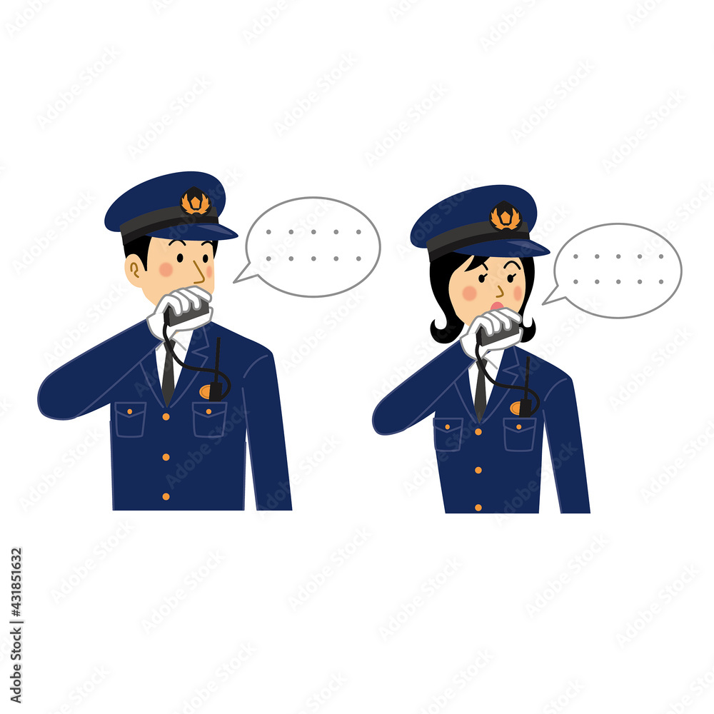 無線で話す警察官 無線で話す警察官