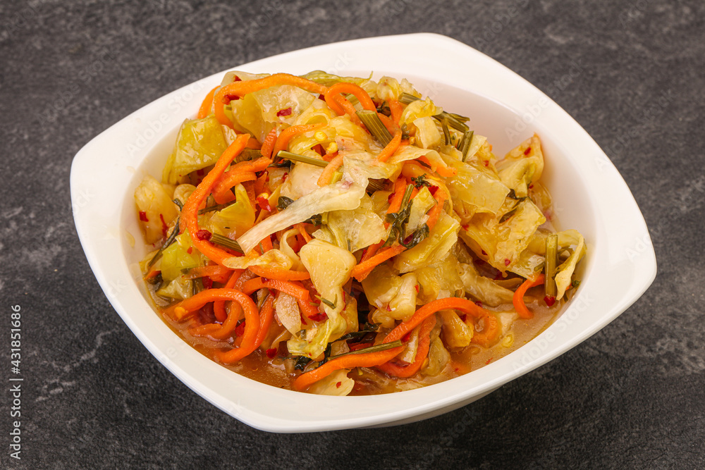 Spicy pickled cabbage with carrot