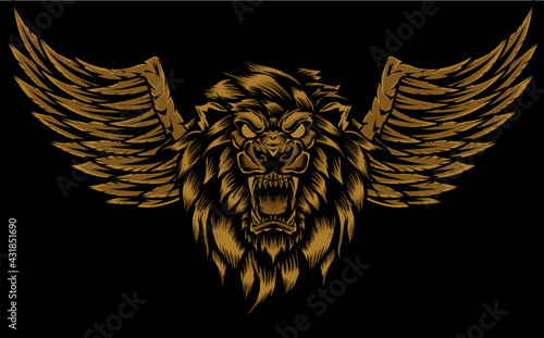 illustration vector angry lion head with wings