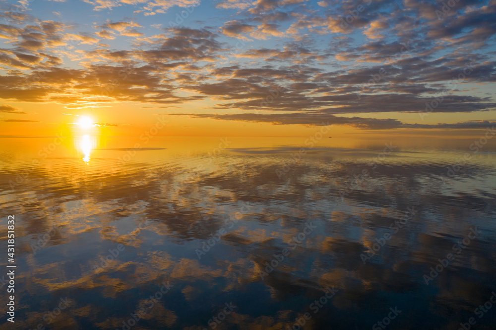 Summer sunset on Beloye lake. Belozersk, Vologda Oblast, Russia.