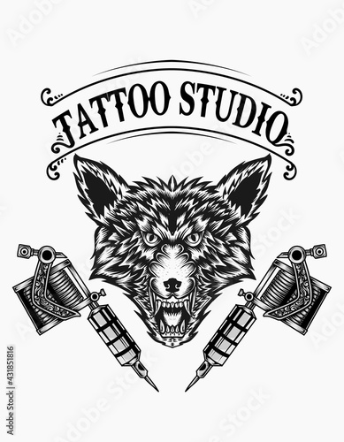 illustration vector wolf tattoo studio logo