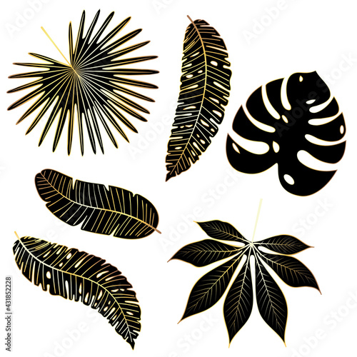 Gold tropical leaves set