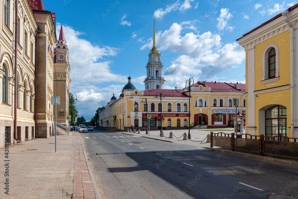 View of Red square on sunny summer day. Rybinsk, Yaroslavl Oblast, Russi.