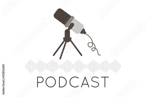 Podcast logo. The microphone icon and sound image. Podcast radio icon. Studio microphone for webcast, recording audio podcast or online show. Audio record concept. Vector illustration.