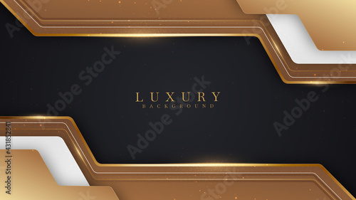 Golden lines luxury on white overlap brown and black shades color background. elegant realistic paper cut style 3d. Vector illustration about precious and beautiful feeling.