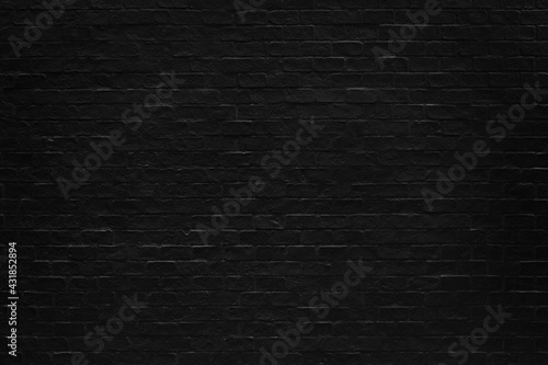 Black brick texture details design backdrop. Paint brickwork wall and copy space.