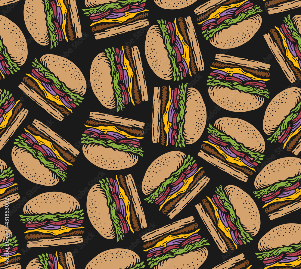 Obraz premium seamless pattern of burger in doodle vintage design
