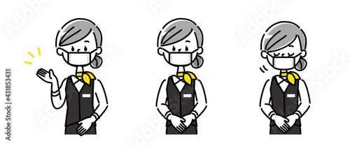  Reception female vector illustration set　受付　女性イラスト　マスク