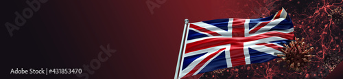 United Kingdom Flag with Coronavirus Covid-19 in Blood and large Gradient Single Flag  photo