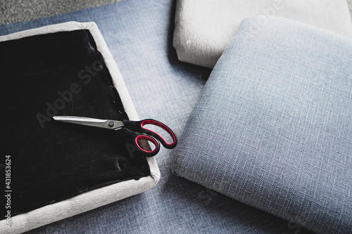 reupholstery process to renovate chair cushions with cool grey linen, diy and furniture flipping photo