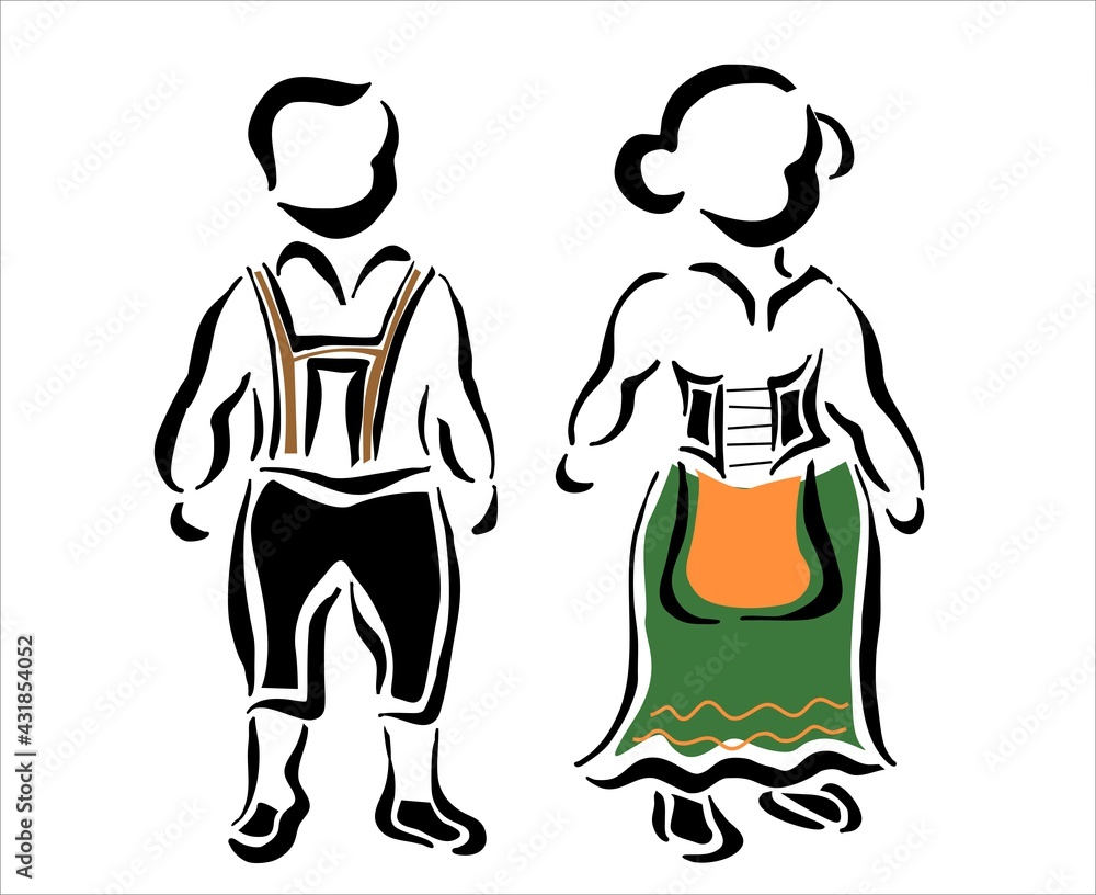 Hombre y mujer con traje y vestido típicos alemanes Hombre y mujer con traje y vestido típicos alemanes